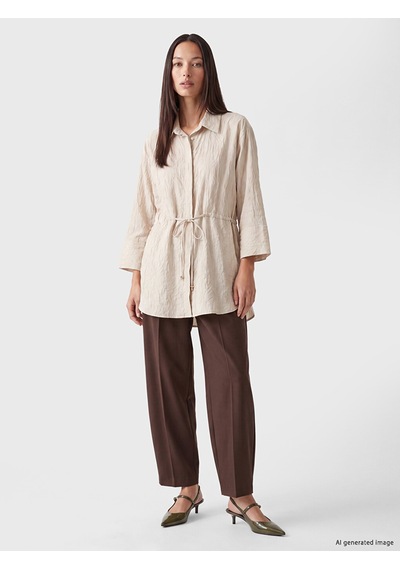 Lcw Studıo Bej Dokulu Oversize Kadın Gömlek Tunik