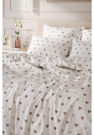 Uçkan Home %100 Pamuk Cozy Hearts Tek Kişilik Nevresim Seti--98 Kırık Beyaz