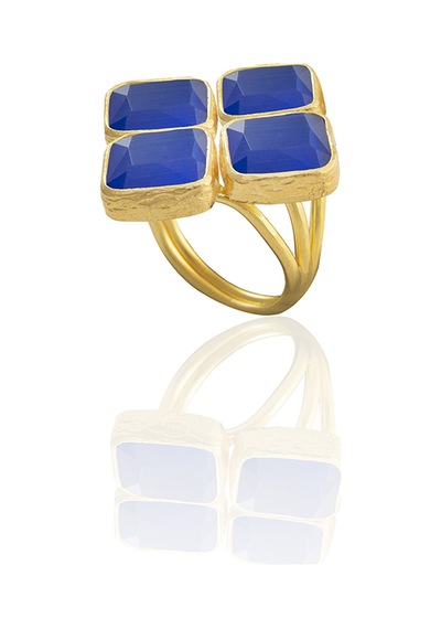 Kadir Jewellery 22 Ayar Altın Kaplama Kadın Zirkon Taşlı Yüzük Parlement Mavisi 03606156