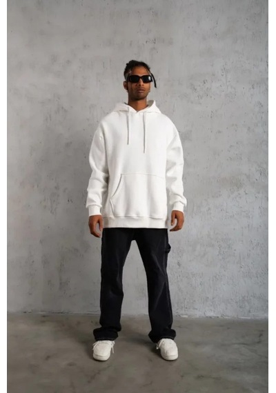 Veraura Lifestyle 3 İplik Kapşonlu Sweatshirt Hoodie - Beyaz Siyah