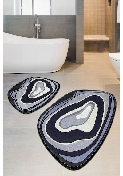 Piedra 2 Li Set Banyo Halısı Djt Yıkanabilir Kaymaz Taban  Paspas Klozet Takımı Çok Renkli
