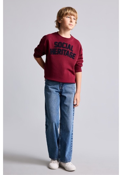 Defacto Oversize Bisiklet Yaka Nakışlı Sweatshirt Erkek Çocuk H9695a826wnbr248 Bordo-br248