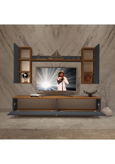 Decoraktiv Eko 7 Mdf Std Krom Ayaklı Tv Ünitesi Tv Sehpası Ceviz - Antrasit