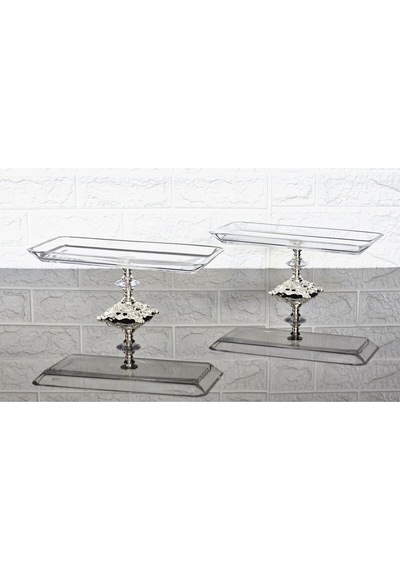 2'li Paşabahçe Döküm Gümüş Ayaklı 29 Cm Baton Sunumluk & Servis Tabak Beyaz