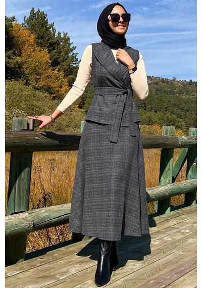 Rabia Şamlı Azize Etek Yelek Takım Antrasit Normal