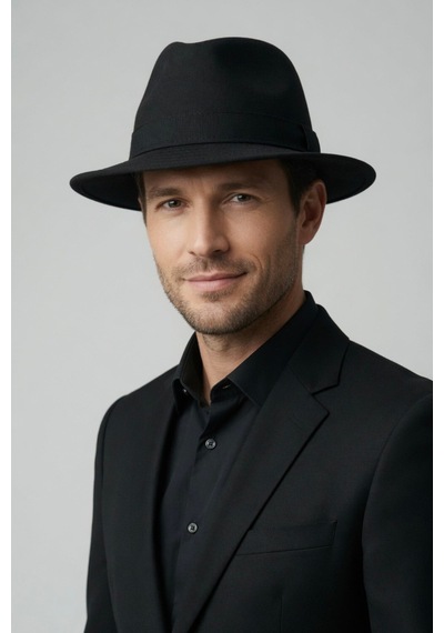 Mollycrush Erkek Siyah Fedora Şapka Klasik Takım Elbise Ve Günlük Stil Fötr Şapka Siyah