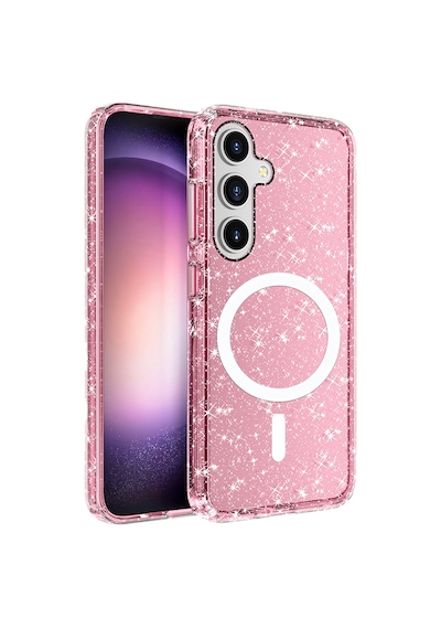 Goocamp Galaxy Uyumlu S25 Plus Kılıf Magsafe Şarj Özellikli Parlayan Simli Saydam Renkli Al Pembe