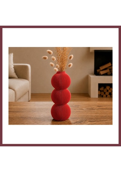 Storeşahin 3d Baskı Modern 3 Küre Dekoratif Vazo - Minimal Çiçek Vazosu, Masaüstü Ev Ve Ofis Dekoru-kırmızı Shn0720