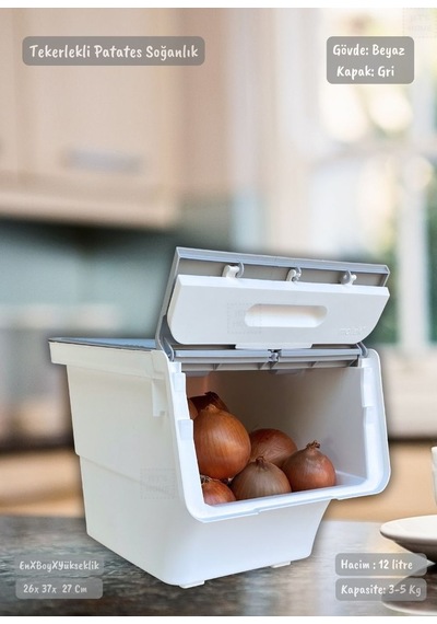 Tekerlekli Sebzelik Bpa Free Soğanlık Oyuncaklık Organizer Gri 12 Lt Gri-beyaz