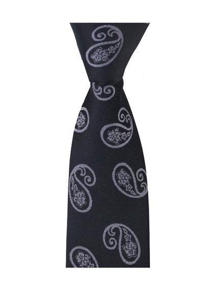 Esgue Dar Kesim Siyah - Gri Şal Desen Slim 6 Cm. Hand Made Kravat