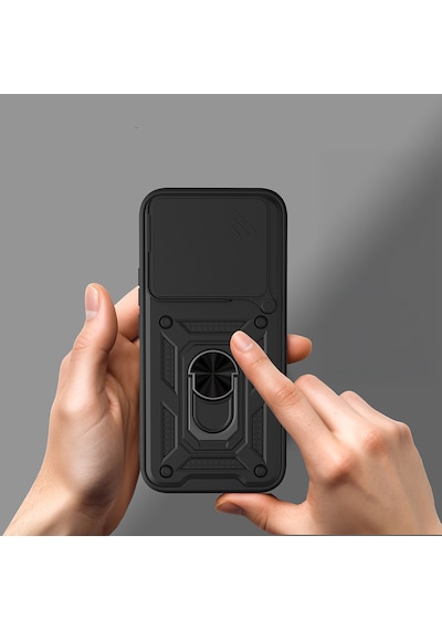Xiaomi 17t Pro Kılıf 360 Dönebilen Magnetik Standlı Kamera Korumalı Sürgülü Vega Kapak Siyah