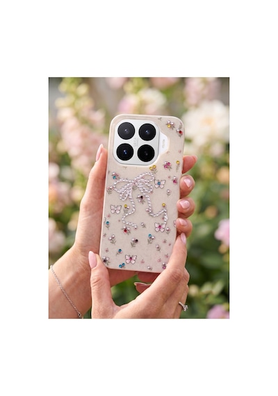 Xiaomi 17t Taşlı Desenli Fiyonk Silikon Kılıf Gri