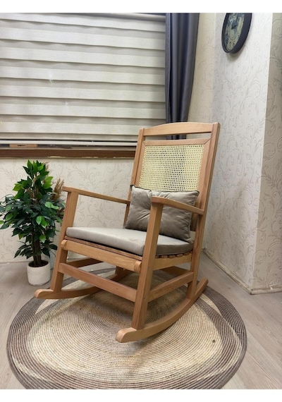 Asedia Veranda Naturel Vizon Minderli Hasırlı Sallanan Sandalye Dinlenme Koltuğu
