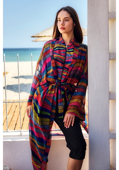 Remsa Mayo Remsa Tesettür Mayo Üzerine Tek Kaftan Kimono Pareo Siyah03 Rp022 Puket Siyah03