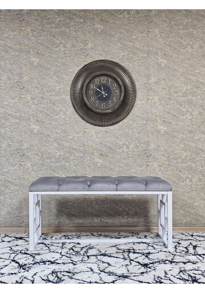Zafir Beyaz Boyalı İçi Kareli Diktörtgen 100 Cm X 40 Cm Oturak Puf - Bench - Makyaj Oturağı - Oturak Gri