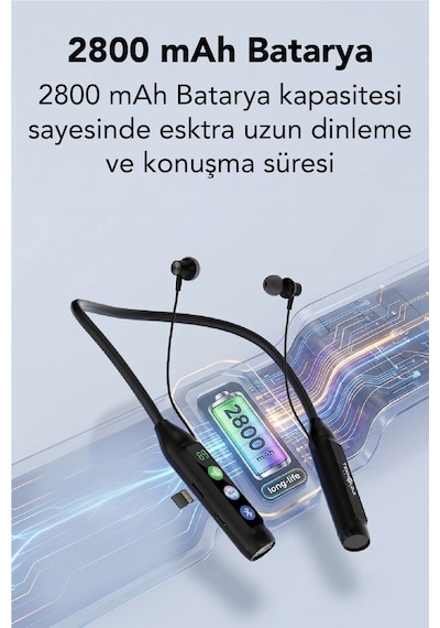 600 Saat Sporcu Kulaklığı Kablosuz Bluetoot Kulaklık Led Göstergeli Boyunluk Kulaklık Stereo V5.4