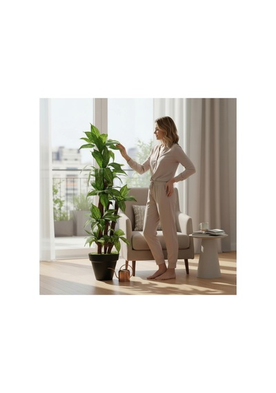 Yapay Dracaena 180 Cm - 3 Gövdeli Zebra Desenli Yapay Ağaç Siyah Plastik Saksı Çok Renkli