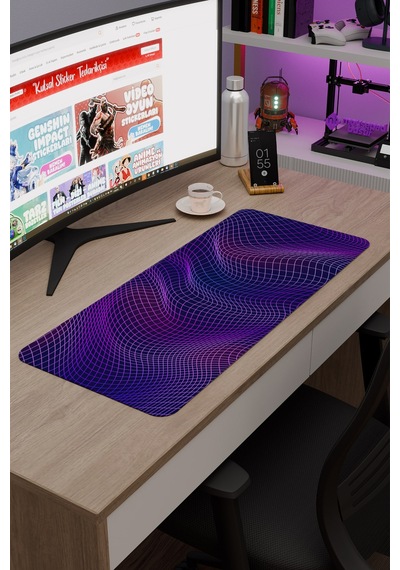 Vaporwave Grid Kaymaz Dikişli Kauçuk Oyuncu Mousepad V3 - 70x30 Xl Gaming Mouse Pad Fare Altlığı