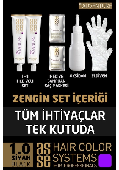 Asse Adventure Set Saç Boyası Kalıcı ve Canlı Renkler 1+1 İki Kullanım Seti