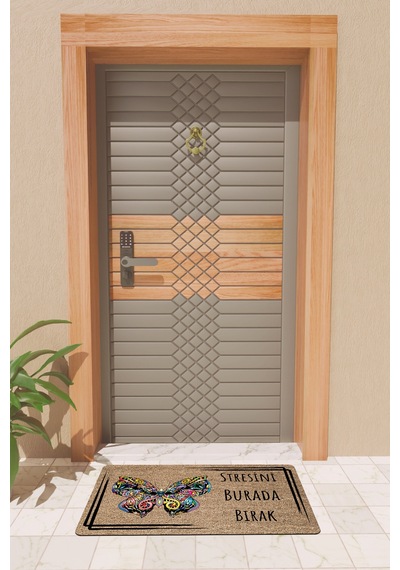 Rugmood Modern Dijtal Baskı Renkli Kelebekli Stres Yasak Kapı Önü Paspası Çok Renkli