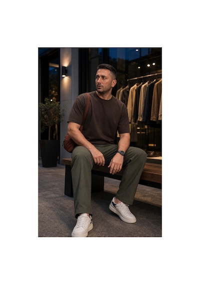 Modi Green Premium Oysho Regular Oversize Unisex Sıfır Yaka Kısa Kollu Tişört - Kahverengi