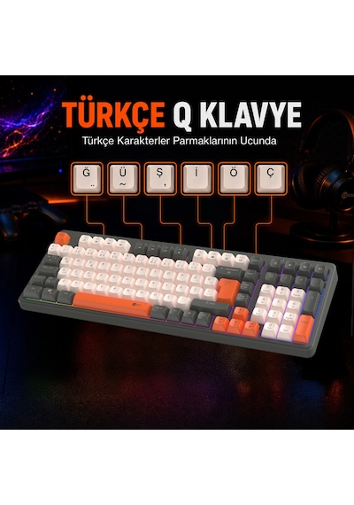 Lecoo GK104 3 Modlu Kablosuz RGB 104 Tuş Membran Türkçe Q Gaming Oyuncu Klavyesi