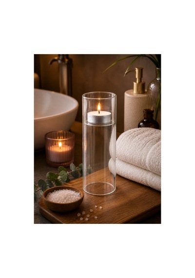 Buççin Online Mağaza Dekoratif Cam Mumluk&vazo Şeffaf-20 Cm Silindir Mumluk Modern Mumluk Salon Vazo Mumluk Cam Beyaz