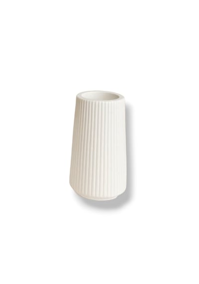 Minimalist Tırtıklı Silindir Vazo - Modern Dekoratif Obje Beyaz