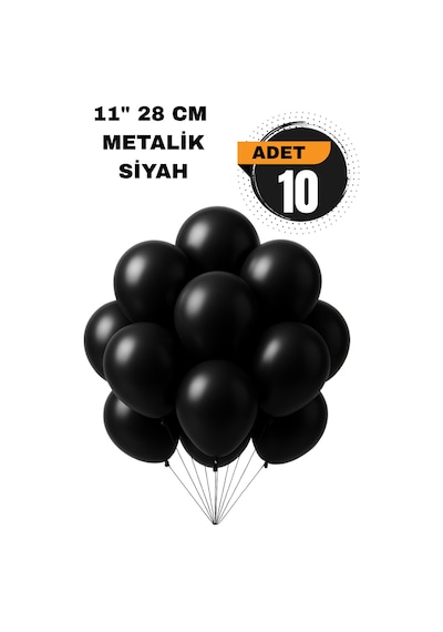 Metalik Balon 11 İnc 28 Cm 10 Adet Parti Doğum Günü Kutlama Süsleri Siyah