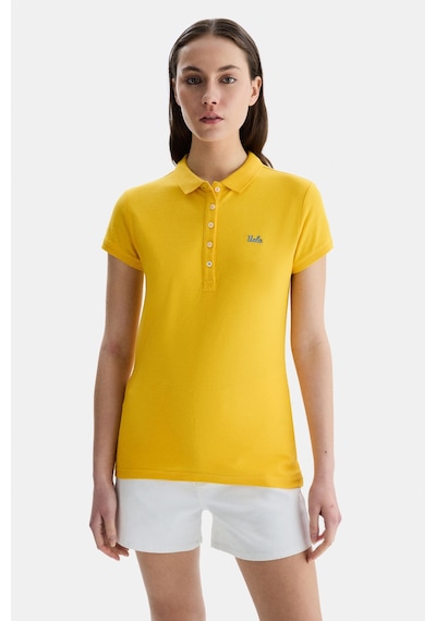 Ucla Shaver Sarı Polo Yaka Nakışlı Standard Fit Kadın Tshirt Sarı