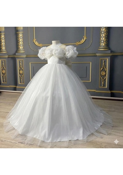 Star Kids Fashion Kız Çocuk Beyaz Kelebek Detaylı Prenses Elbise ,kız Çocuk Abiye Elbise