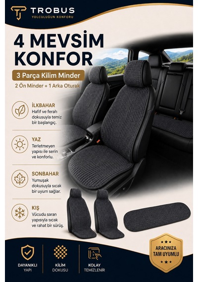 Hyundai Elantra 2016-2020 Üniversal Örme 3 Parça Minder Terletmez Kaymaz Taban Füme