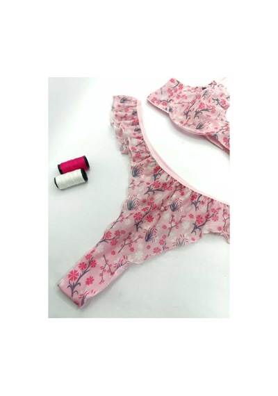 La Linaa Jasmin Pembe Çiçek Desenli Tanga Külotlu Sütyen Takım Pembe - 689426661 Pembe