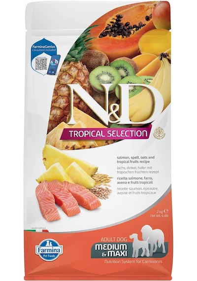 N&D Tropical Selection Düşük Tahıllı Somonlu Tropikal Meyveli Orta Büyük Irk Yetişkin Köpek Maması 2 KG