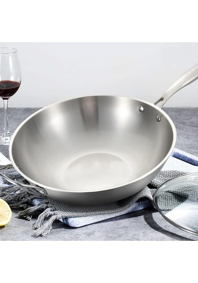 Ceviz Mutfak Kızartma Tavası Paslanmaz Çelik Wok Kaplamasız Yapışmaz Tava İndüksiyon Gazlı Ocak Ve İndüksiyonlu Ocak İçin Uygun B 34 Cm A 32 Cm Çok Renkli