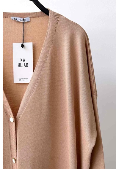 Kahijab Maxi Boy Düğmeli Merserize Hırka - Sütlü Kahve