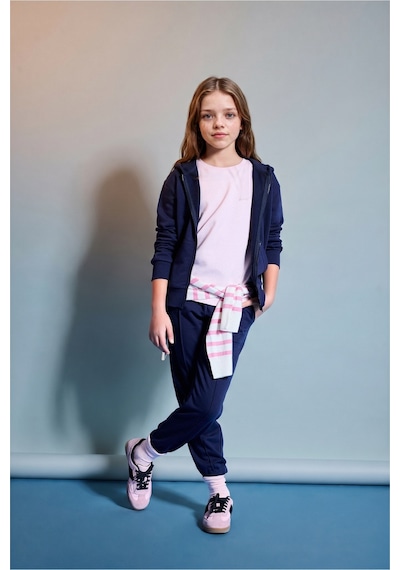 Defacto Basıc Düz Kapüşonlu Kalın Sweatshirt Kumaşı Hırka Kız Çocuk C8110a826aunv241 Lacivert-nv241