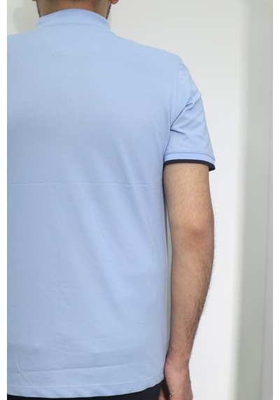 Santa Dmctekstil Erkek Mavi Desenli Spor Kesim Rahat Kalıp Polo Yaka T-shirt