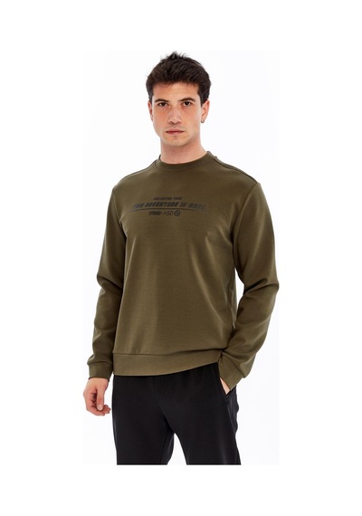 AR-MA Arma Erkek Slim Fit Sweatshirt Yazı Baskılı, Scuba Interlok, Bisiklet Yaka, Basic K30124685502 Haki