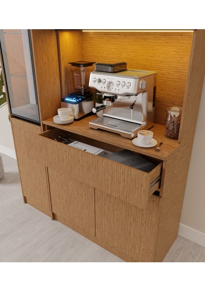 Bambu Midi Sol Vitrinli Komple Mdf Led Aydınlatmalı Kahve Köşesi