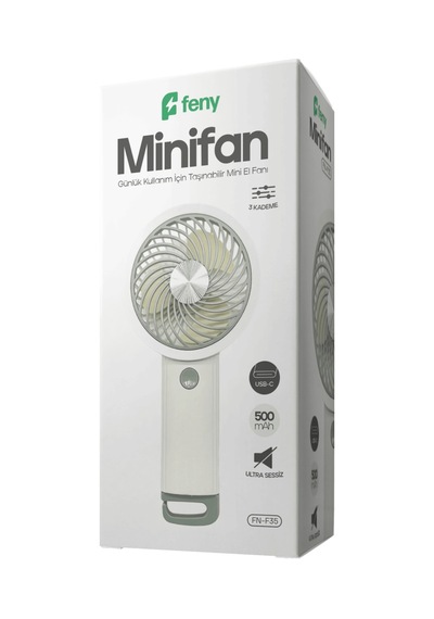 Feny Fn-f35, Beyaz-gri, 3 Kademeli Hız, Kancalı, Elde Kullanım, Dahili 500mah Bataryalı, Type-c Şarj Girişli, Vantilatör