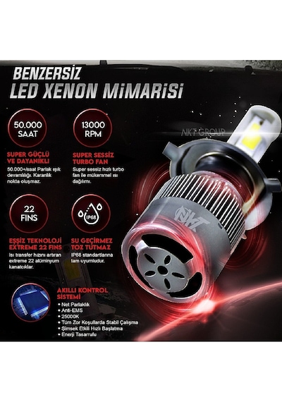 Peugeot 406 1995-2003 H7 Uzun Far Nkt Led Şimşek Etkili Buz Mavi