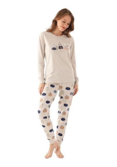 Kız Çocuk Ayıcık Baskılı Uzun Kollu Pijama Takım-16029 Gri