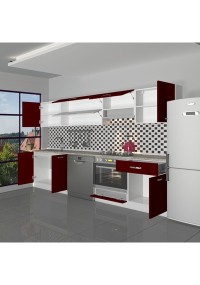 Decoraktiv Elite 280y Ank Mdf Hazır Mutfak Dolabı - Tezgah Dahil - Bordo