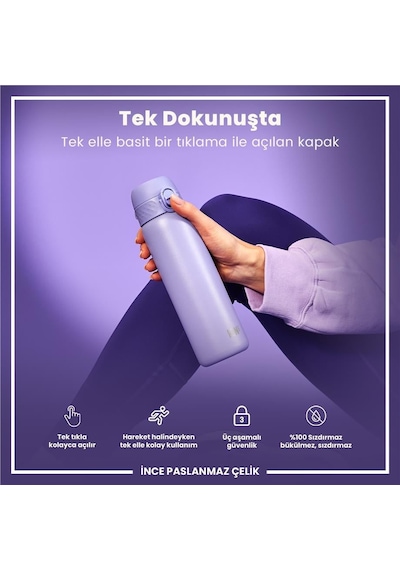 Ion8 - Paslanmaz Çelik İnce Suluk - Açık Mor - 600 Ml - Sızdırmaz