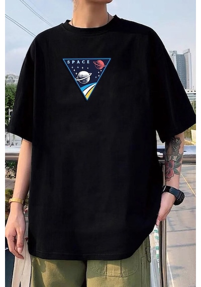 Unisex Space Baskılı T-shirt Siyah
