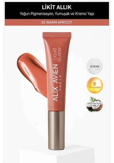 Alix Avien Yoğun Pigmentli E Vitaminli Mat Bitişli Kremsi Likit Allık - Liquid Blusher 03 Warm Apricot Bordo