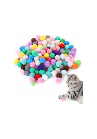 50 Adet Peluş Kedi Topu 3 Cm Renkli Yumuşak Kedi Oyuncağı Seti, Kedi Oyun Topu, Kedi Oyun Tabancası Yedek Top, Hafif Oyuncak Top
