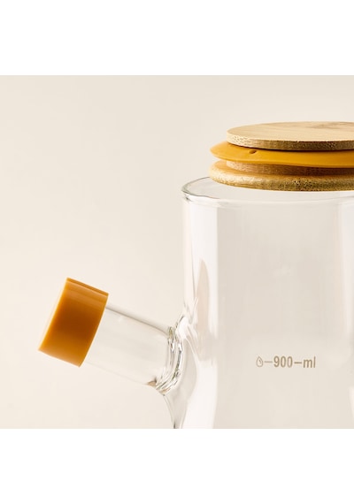 Bambu Kapaklı Cam Yağlık - Şeffaf - 900 Ml Çok Renkli