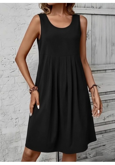 Yake Store Kadın Askılı Yuvarlak Yakalı Önden Pileli Kısa Aerobin Elbise - Siyah